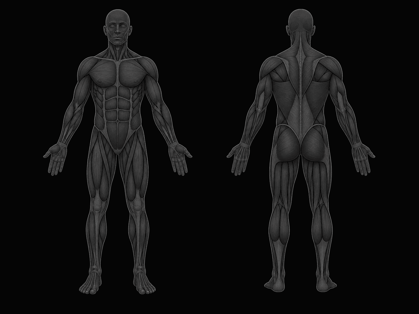 Front and back muscle anatomy view