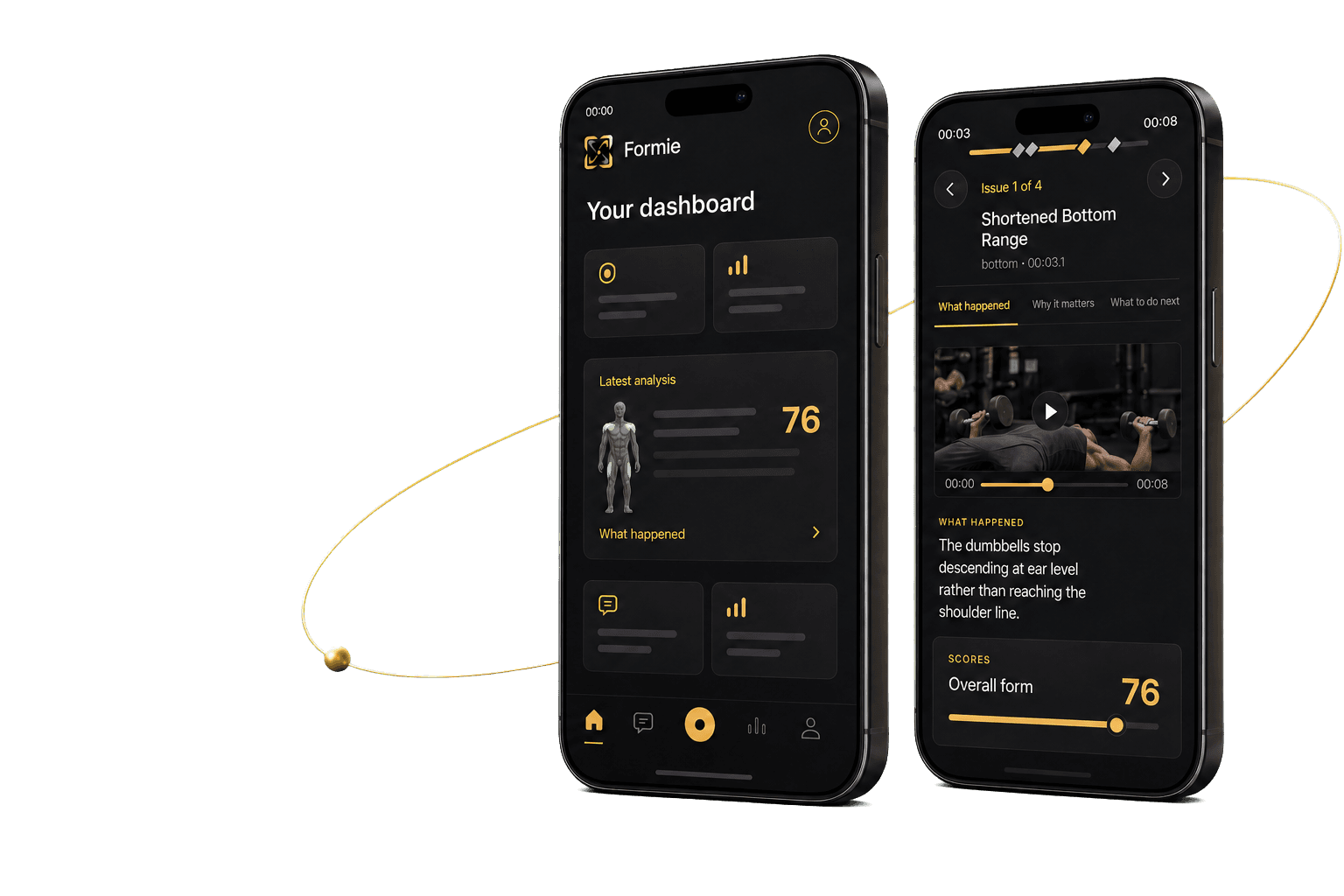 Formie dashboard and coaching review shown on two complete phones